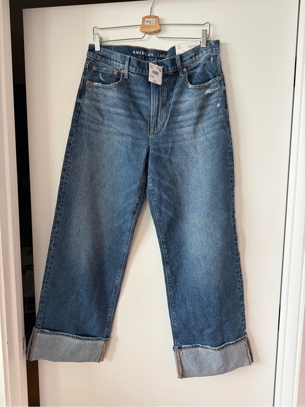 American Eagle Outfitters Relaxed Wide-Leg Blue Cuffed Jeans